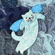 Pearly Azur Blue and blue Cat Brooch