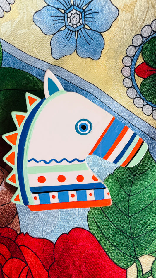 Ivory White and multicolored Horse 's Head Brooch 