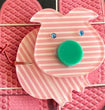 Pink and White Striped Pig Brooch (head right)