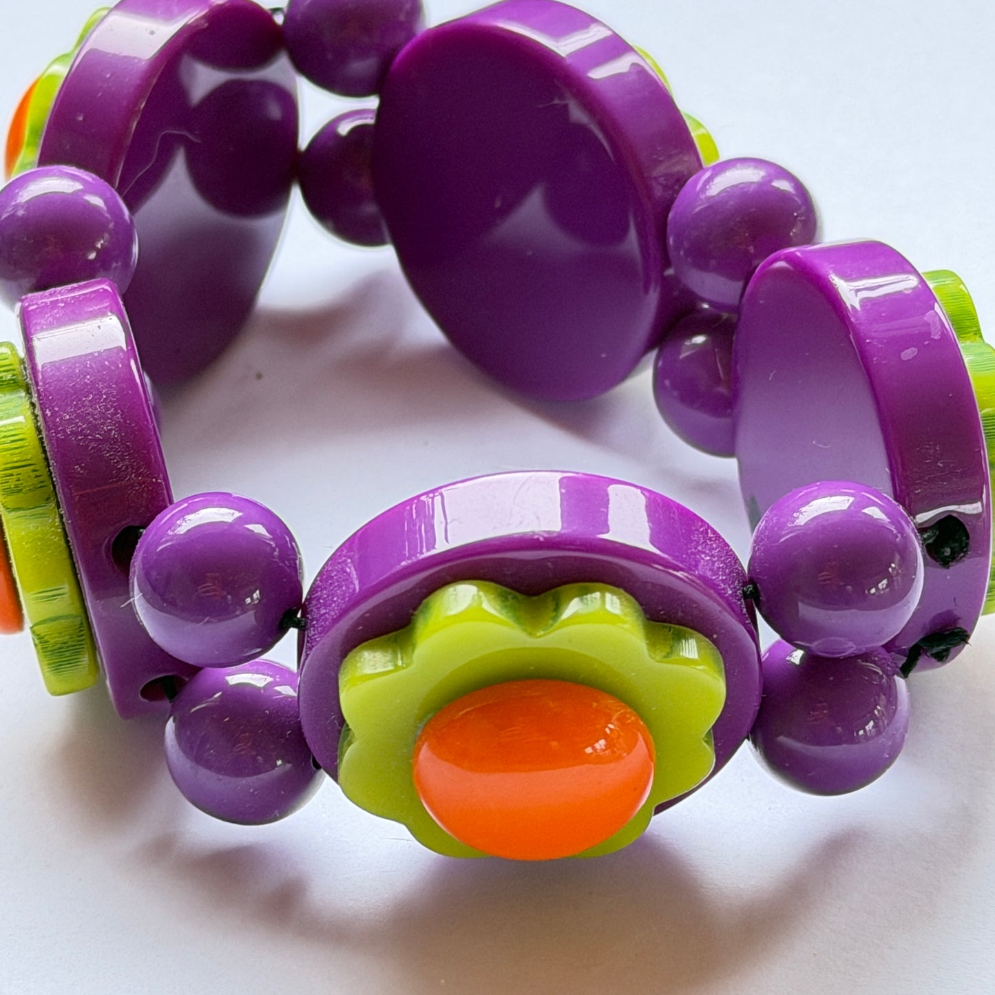 Purple, Anis Green and Orange Flowers Bracelet 