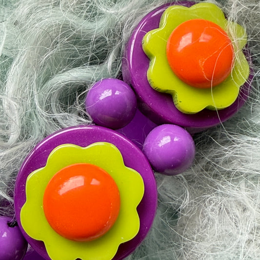 Purple, Anis Green and Orange Flowers Bracelet 