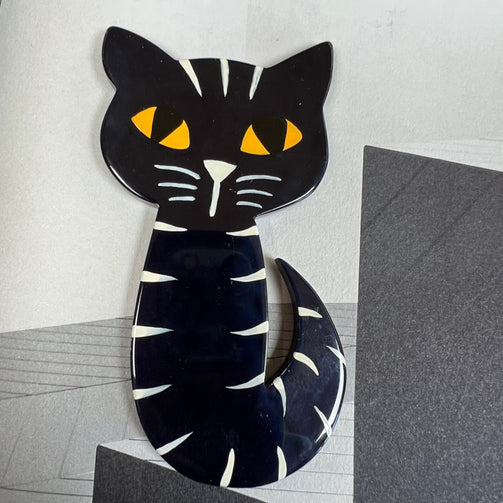 Black Striped Mystery Cat Brooch