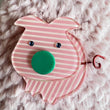 Pink and White Striped Pig Brooch (left right)