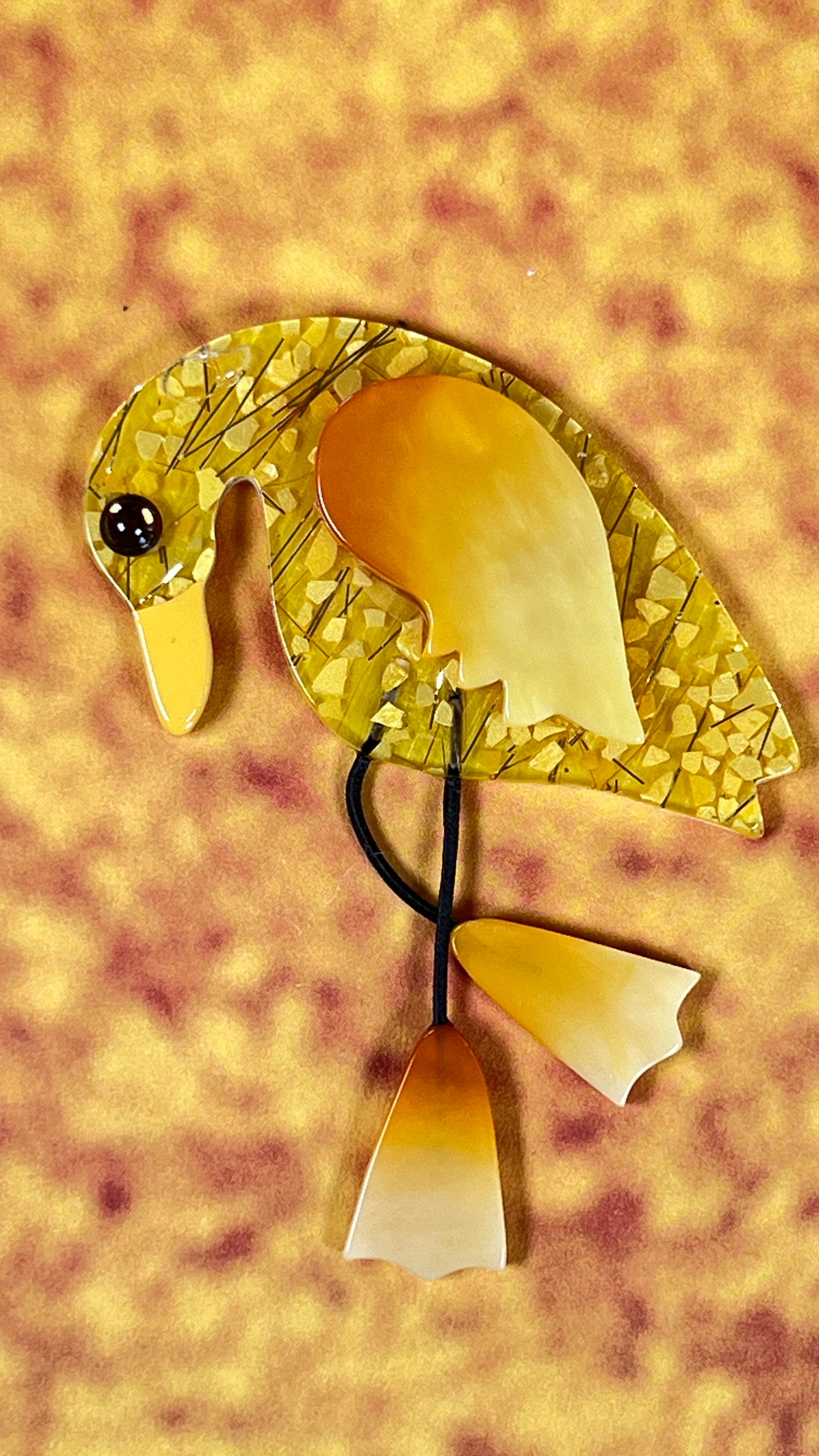 Mosaic Golden Yellow Twisty Bird Brooch