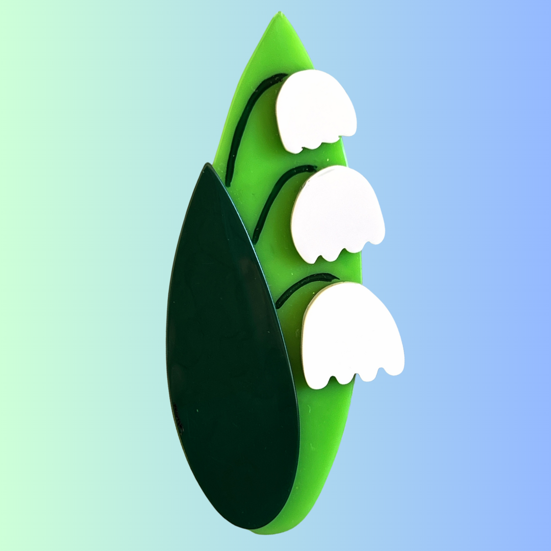 White Lily of the Valley Flower Brooch (white, anise, fir)