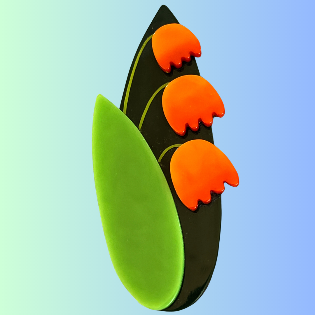 Orange Lily of the Valley Flower Brooch (orange, fir, anise)