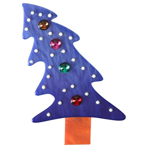 Blue Snow Christmas Tree Brooch