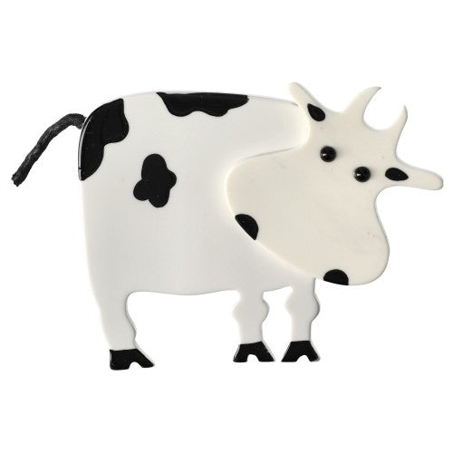 White and Black Lolo Cow Brooch