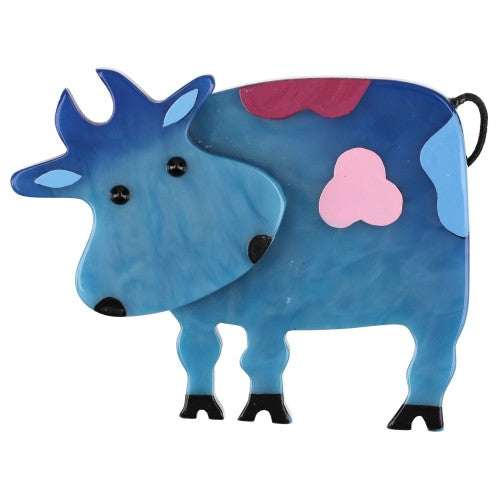 Blue with Azur and Pink Lolo Cow Brooch
