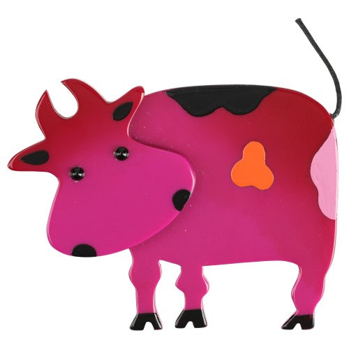 Cyclamen Pink with Orange and Pink Lolo Cow Brooch