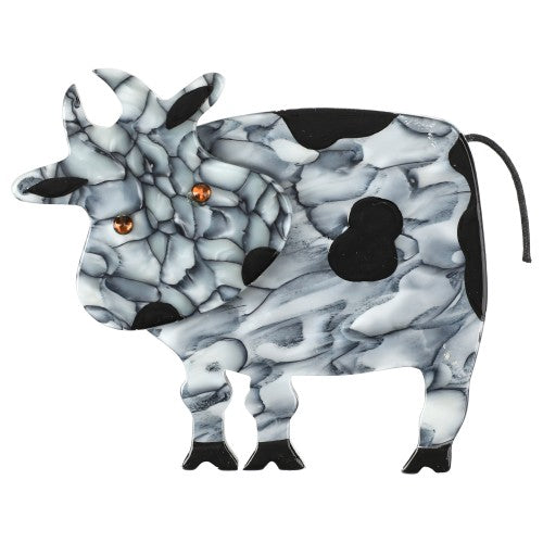 Marbled Gray Lolo Cow Brooch