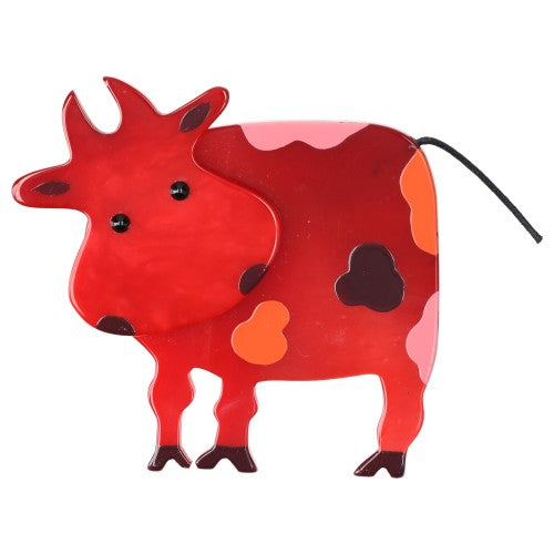 Red with Pink and Orange Lolo Cow Brooch