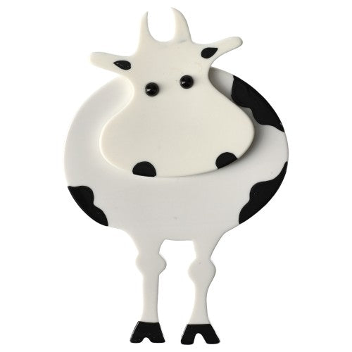 White and Black Lolo Round Cow Brooch