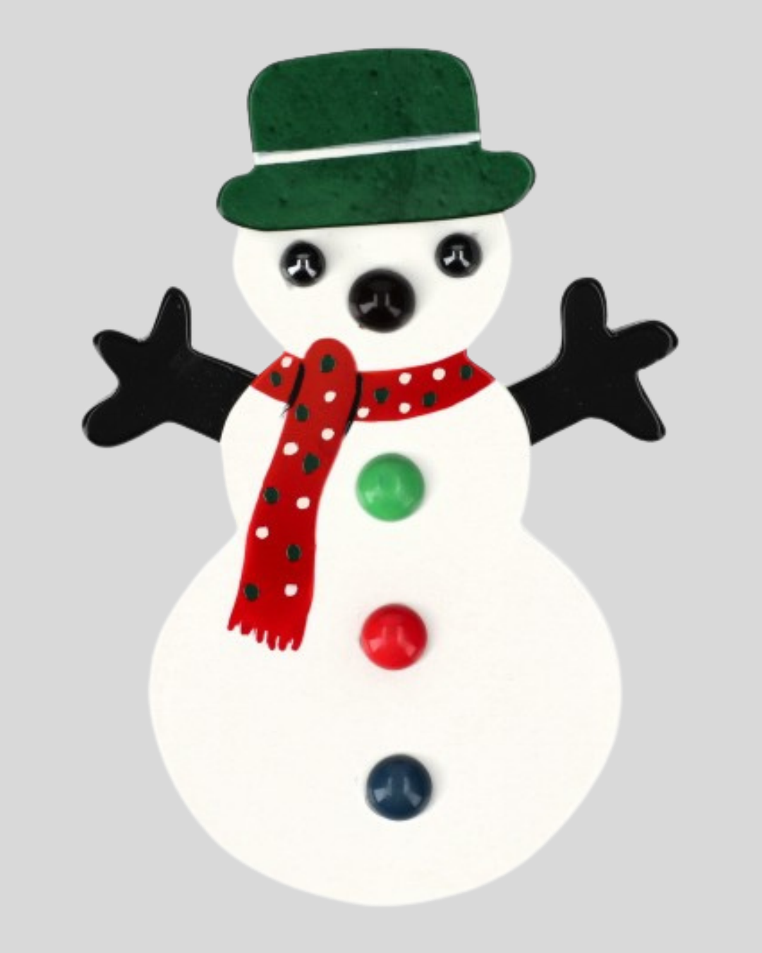 White Snowman Brooch with a Green Hat and a Red Doted Scarf
