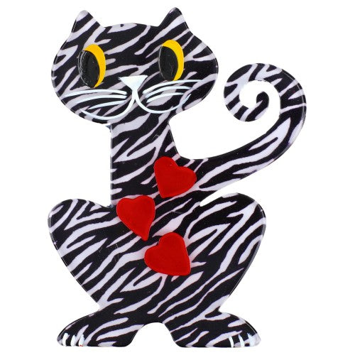Black and White Zebra Valentine Aldo Cat Brooch
