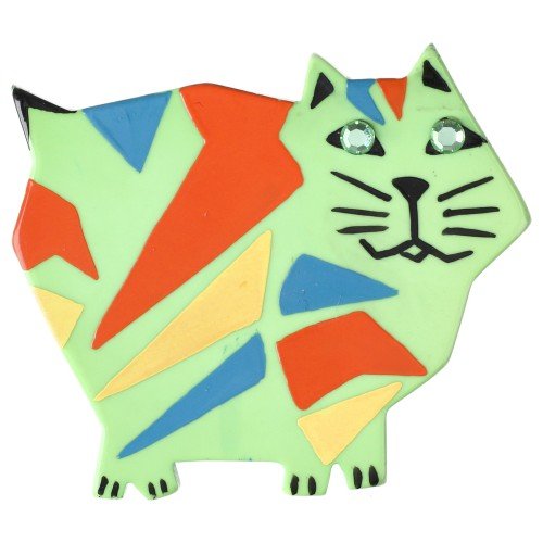 Almond Green African Cat Brooch - Galalith – Vintage Jewelry - handcrafted by Pavone by Pavone