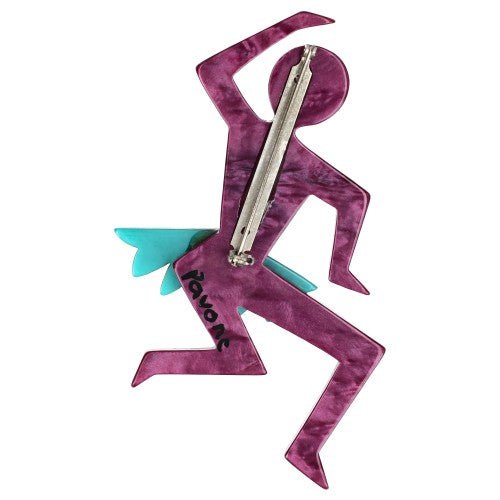Amethyst Purple and Turquoise Blue Dancing Josephine Brooch - Galalith – Vintage Jewelry - handcrafted by Pavone by Pavone