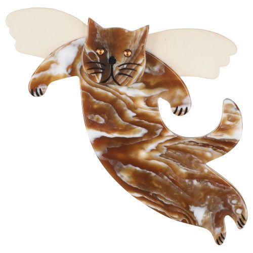 Ivory and Caramel beige-brown Angelo Cat Brooch