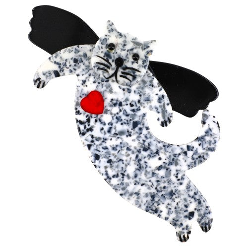 Black and White Speckled Angelo Cat Brooch