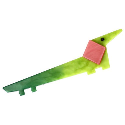 Anis Green and Pink Lola Teckel Dog Brooch - Galalith – Vintage Jewelry - handcrafted by Pavone by Pavone