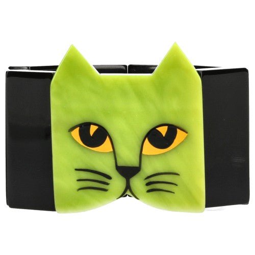 Anise Green and Black Cat Head Bracelet - Galalith – Vintage Jewelry - handcrafted by Pavone by Pavone