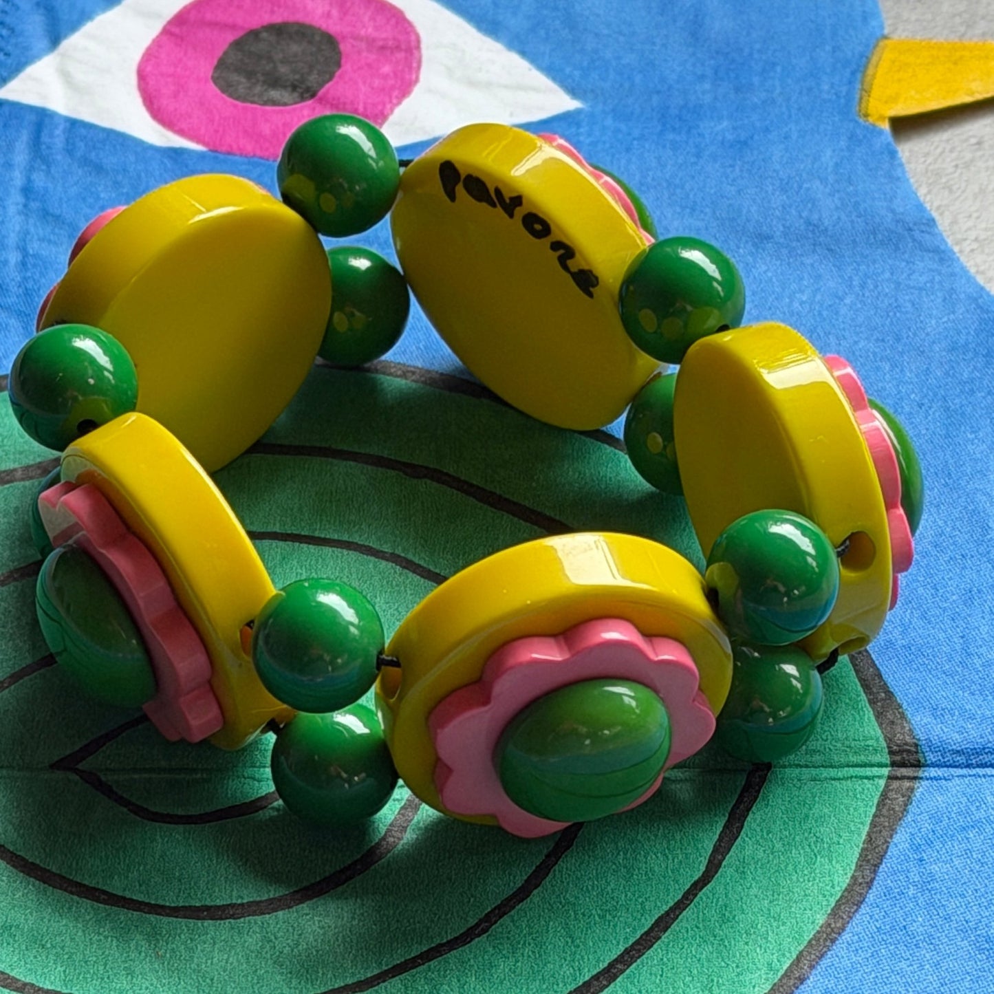 Anise Green, Candy Pink and Apple Green Flowers Bracelet - Galalith – Vintage Jewelry - handcrafted by Pavone by Pavone
