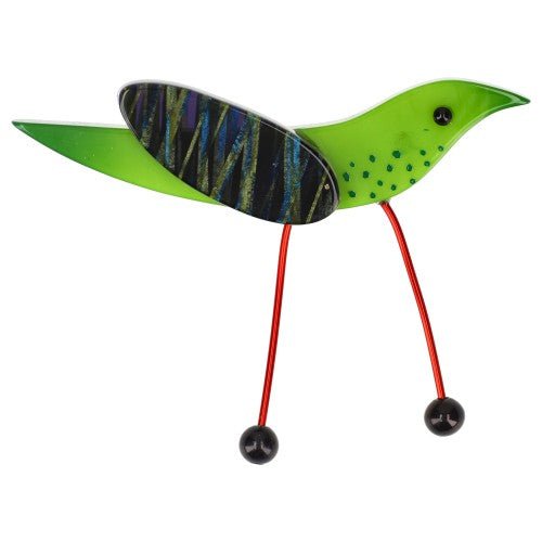Anise Green Wader Bird Brooch with Green Feather Pattern Wing - Galalith – Vintage Jewelry - handcrafted by Pavone by Pavone