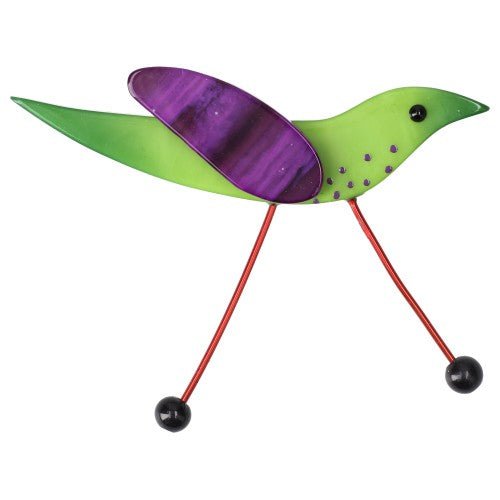 Anise Green Wader Bird Brooch with Purple Wing - Galalith – Vintage Jewelry - handcrafted by Pavone by Pavone