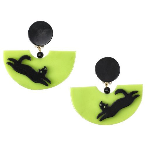 Anise Green with Black Cat Earrings - Galalith – Vintage Jewelry - handcrafted by Pavone by Pavone