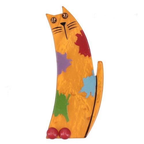 Aprico Orange Pollock Cat Brooch - Galalith – Vintage Jewelry - handcrafted by Pavone by Pavone