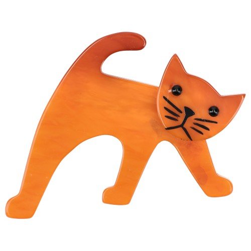 Apricot Orange Ouistiti Cat Brooch - Galalith – Vintage Jewelry - handcrafted by Pavone by Pavone