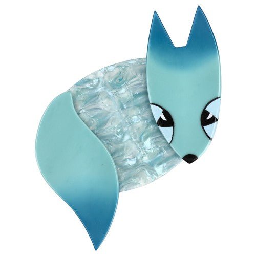 Aquamarine and Boreal Blue Mysterious Fox Brooch - Galalith – Vintage Jewelry - handcrafted by Pavone by Pavone