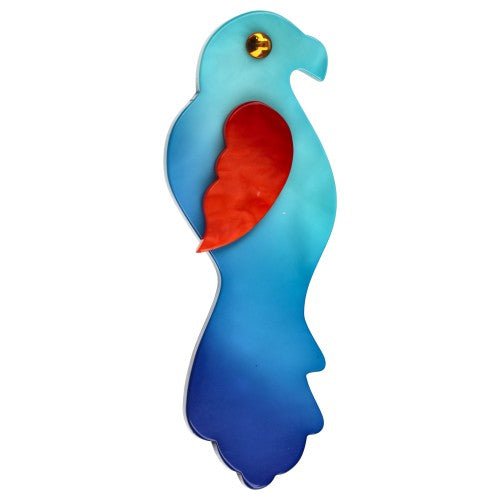 Aquamarine, Turquoise and Ocean Blue Rainbow Parakeet Bird Brooch (with a orange Wing) - Galalith – Vintage Jewelry - handcrafted by Pavone by Pavone