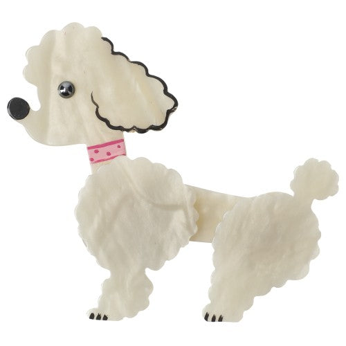 White Ari Poodle Dog Brooch with a Pink Necklace