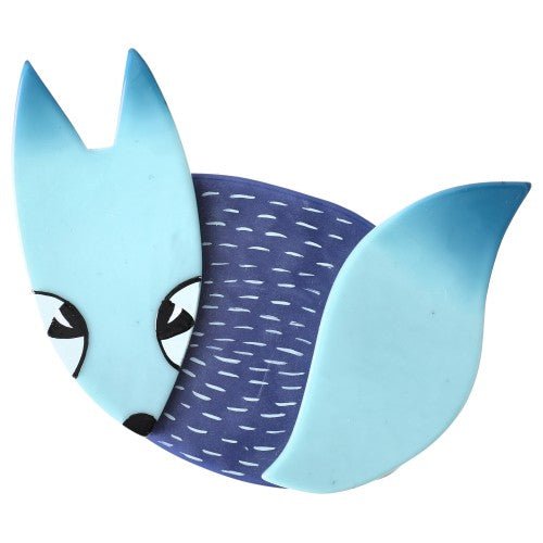 Azur and Navy Blue Striped Mysterious Fox Brooch - Galalith – Vintage Jewelry - handcrafted by Pavone by Pavone