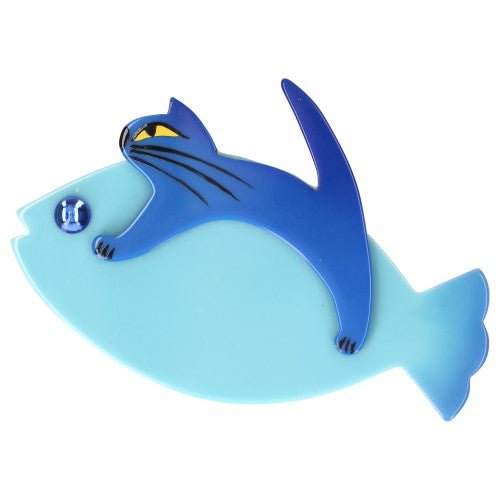 Azur Blue and Cobalt Blue Sinbad Cat Brooch (small size) - Galalith – Vintage Jewelry - handcrafted by Pavone by Pavone