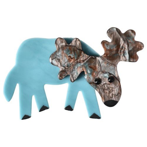 Azur Blue andAgate Beige-Blue Reindeer Brooch - Galalith – Vintage Jewelry - handcrafted by Pavone by Pavone
