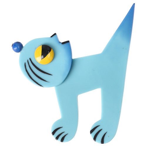Azur Blue Musico Cat Brooch - Galalith – Vintage Jewelry - handcrafted by Pavone by Pavone