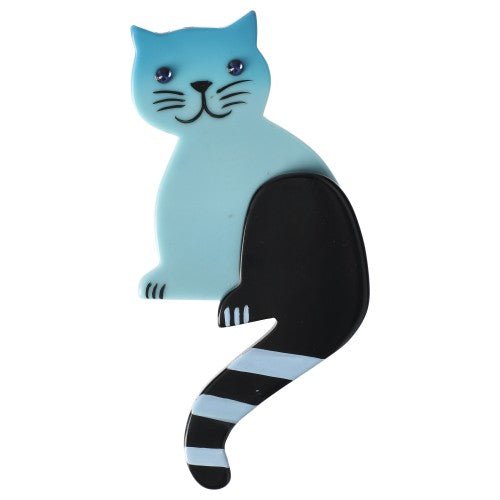 Azur Blue Striped Tail Cat Brooch - Galalith – Vintage Jewelry - handcrafted by Pavone by Pavone