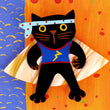 Black, blue and yellow Bandit Cat Brooch