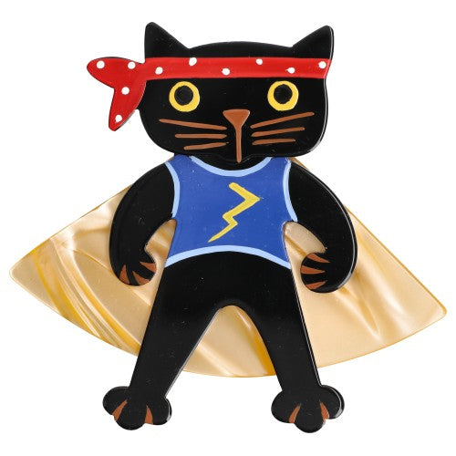 Black, Blue, Red and Yellow Bandit Cat Brooch