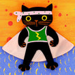 Black, green and pink Bandit Cat Brooch