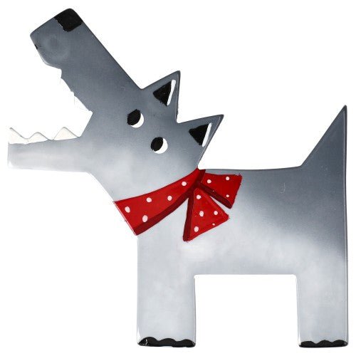 Grey and Red Barki, the Pirate's Dog Brooch - Galalith – Vintage Jewelry - handcrafted by Pavone by Pavone