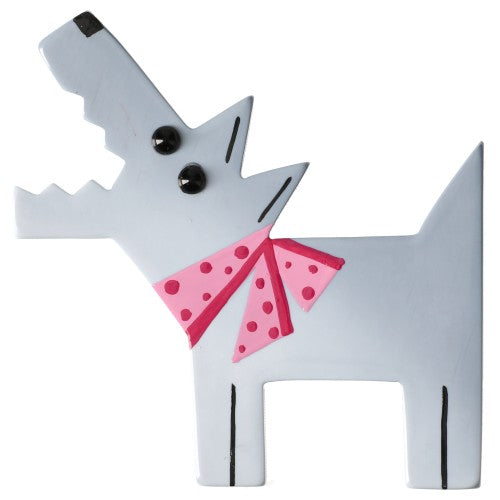 Grey and Pink Barki, the Pirate's Dog Brooch