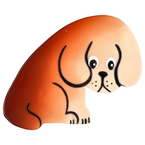 Beige and Brown Round Dog Brooch (face) - Galalith – Vintage Jewelry - handcrafted by Pavone by Pavone