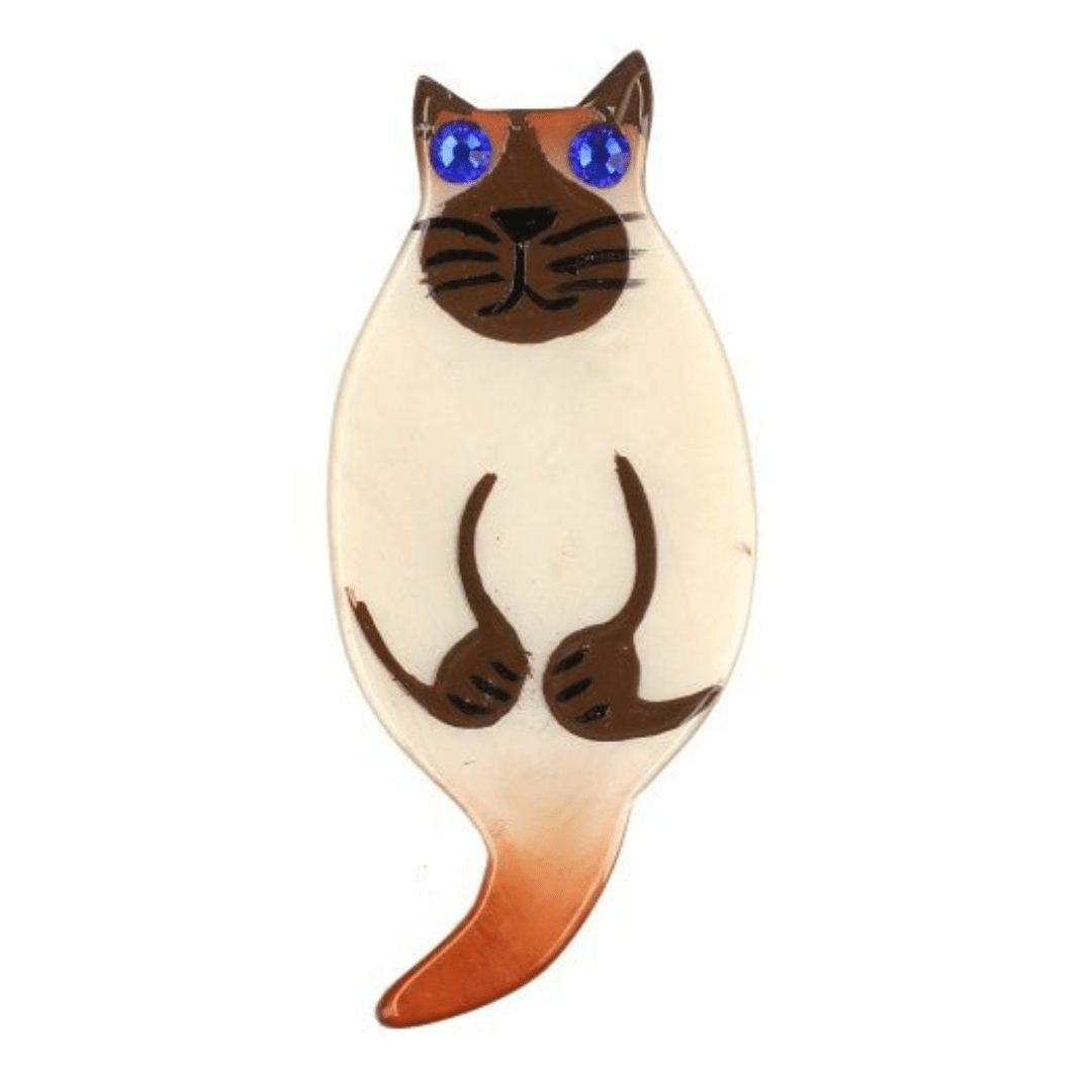 Beige Caramel Brown Siamese Chemigo Kitty Cat Mini Brooch - Left Tail (Mini Brooch) - Galalith – Vintage Jewelry - handcrafted by Pavone by Pavone