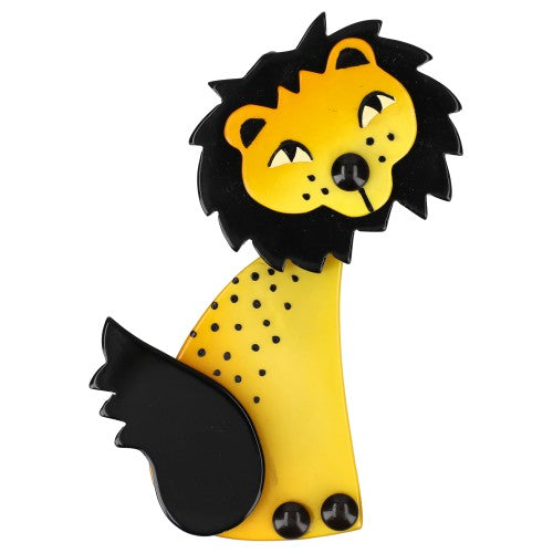 Yellow and Black Wacky Whiskers Lion Biscornu Family Brooch
