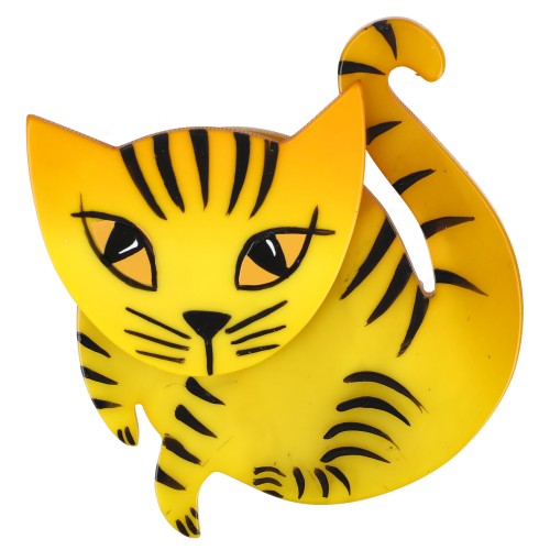 Yellow Tiggy Twirl Cat Biscornu Family Brooch 