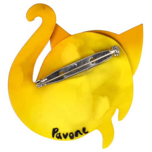 Yellow Tiggy Twirl Cat Biscornu Family Brooch  backside