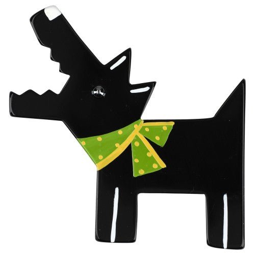 Black and Anis Green Barki, the Pirate's Dog Brooch - Galalith – Vintage Jewelry - handcrafted by Pavone by Pavone